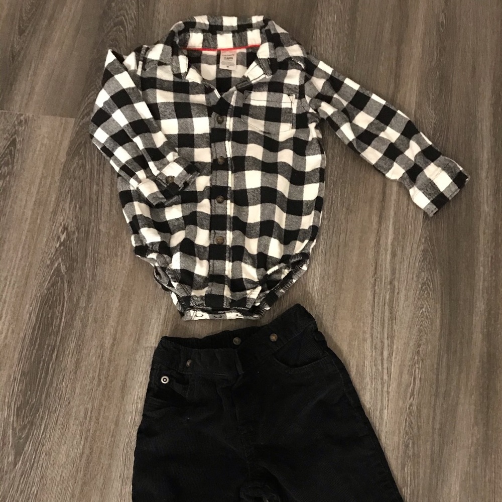 2 pieces Flannel shirt and corduroy pants 24M